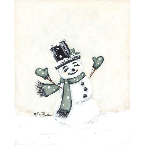 Jolly Green Snowman Gold Ornate Wood Framed Art Print with Double Matting by Baker, Sara