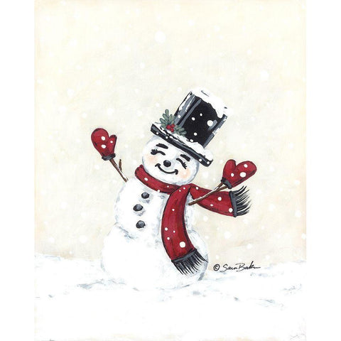Jolly Red Snowman Black Modern Wood Framed Art Print by Baker, Sara
