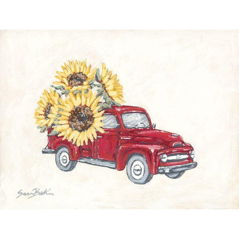 Sunflower Farm Truck White Modern Wood Framed Art Print by Baker, Sara