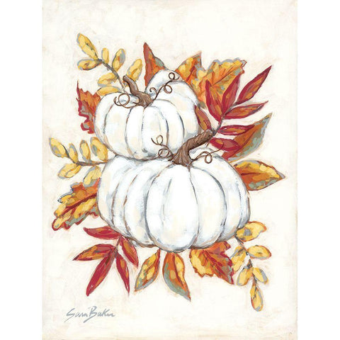 White Pumpkin Fall Foliage Black Modern Wood Framed Art Print with Double Matting by Baker, Sara