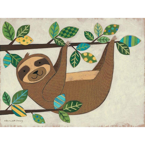 Hanging Sloth White Modern Wood Framed Art Print by Deming, Bernadette