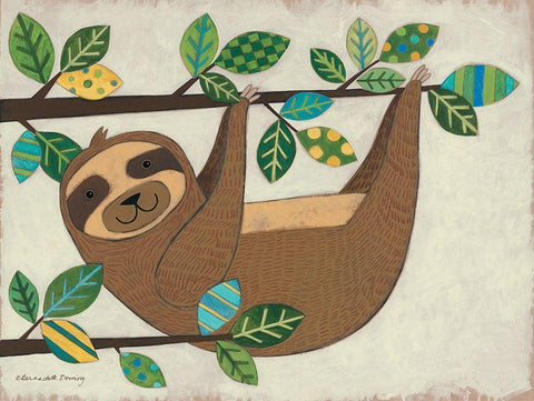 Hanging Sloth White Modern Wood Framed Art Print with Double Matting by Deming, Bernadette