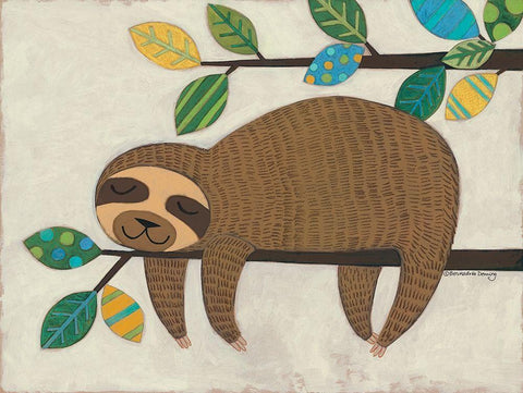 Sleeping Sloth White Modern Wood Framed Art Print with Double Matting by Deming, Bernadette