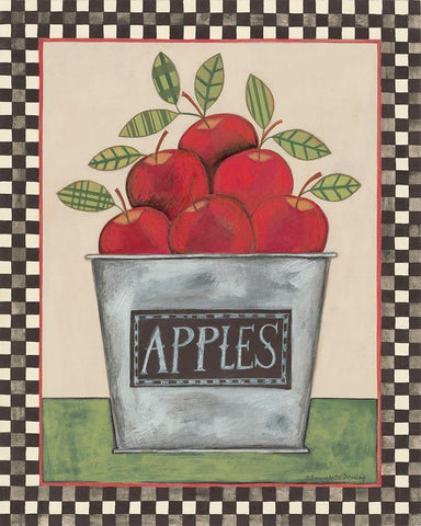 Bucket of Apples White Modern Wood Framed Art Print with Double Matting by Deming, Bernadette