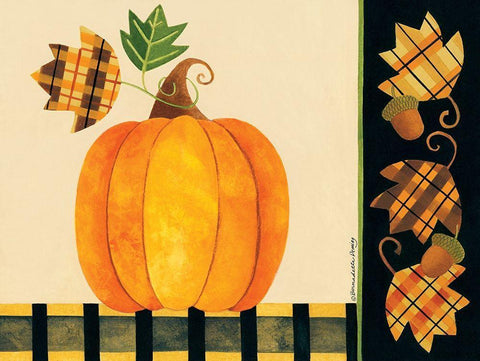 Pumpkin, Leaves and Acorns I White Modern Wood Framed Art Print with Double Matting by Deming, Bernadette