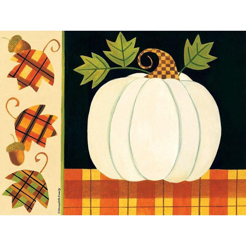 White Pumpkin, Leaves and Acorns Black Modern Wood Framed Art Print with Double Matting by Deming, Bernadette