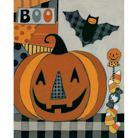 Boo Jack Olantern Black Modern Wood Framed Art Print with Double Matting by Deming, Bernadette