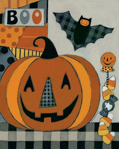 Boo Jack Olantern Black Ornate Wood Framed Art Print with Double Matting by Deming, Bernadette