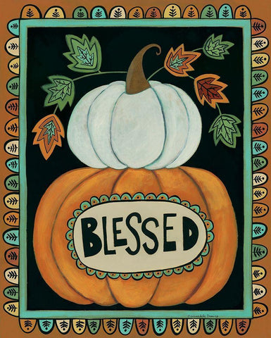 Blessed Pumpkins White Modern Wood Framed Art Print with Double Matting by Deming, Bernadette