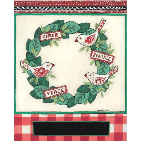 Cheer Peace Rejoice Wreath White Modern Wood Framed Art Print by Deming, Bernadette