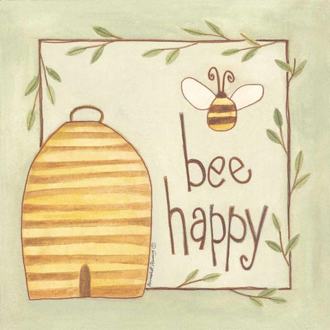 Bee Happy White Modern Wood Framed Art Print by Deming, Bernadette