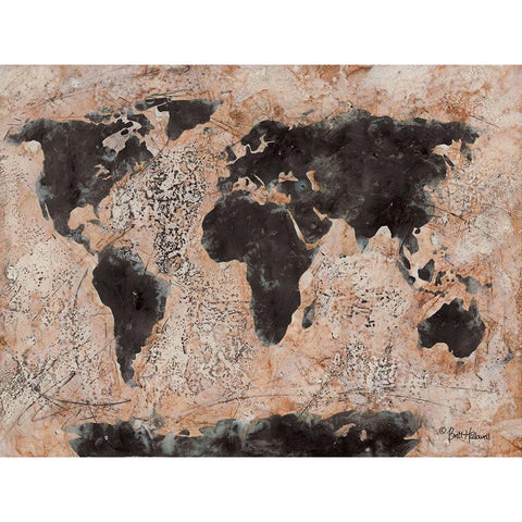 Old World Map Black Modern Wood Framed Art Print with Double Matting by Hallowell, Britt