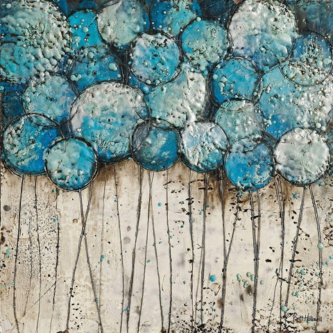Bubble Trees in Blue Gold Ornate Wood Framed Art Print with Double Matting by Hallowell, Britt