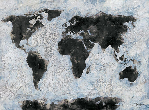 Old World Map   White Modern Wood Framed Art Print with Double Matting by Hallowell, Britt