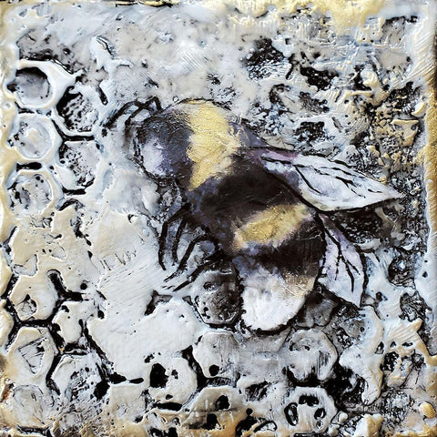 Worker Bees II White Modern Wood Framed Art Print with Double Matting by Hallowell, Britt