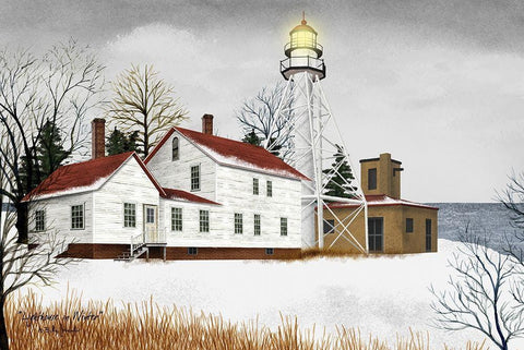 Lighthouse in Winter          Black Ornate Wood Framed Art Print with Double Matting by Jacobs, Billy