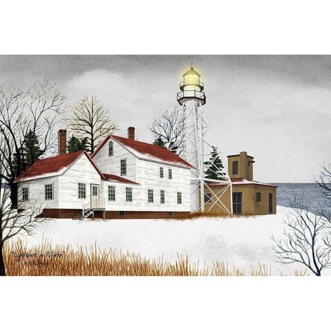 Lighthouse in Winter          Gold Ornate Wood Framed Art Print with Double Matting by Jacobs, Billy
