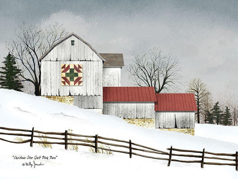 Christmas Star Quilt Block Barn White Modern Wood Framed Art Print with Double Matting by Jacobs, Billy