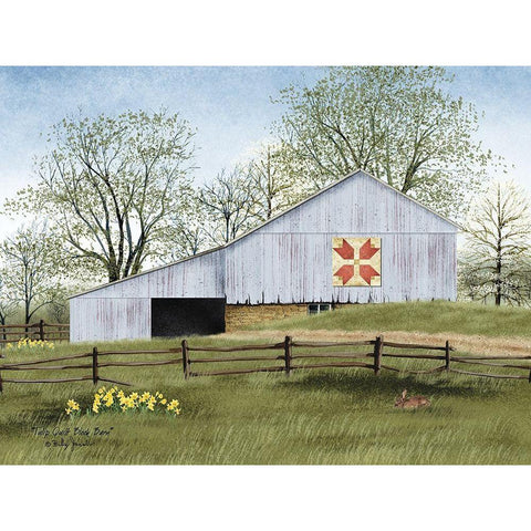 Tulip Quilt Block Barn Gold Ornate Wood Framed Art Print with Double Matting by Jacobs, Billy