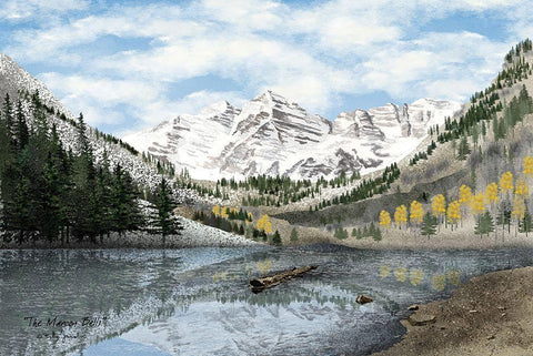 The Maroon Bells      White Modern Wood Framed Art Print with Double Matting by Jacobs, Billy