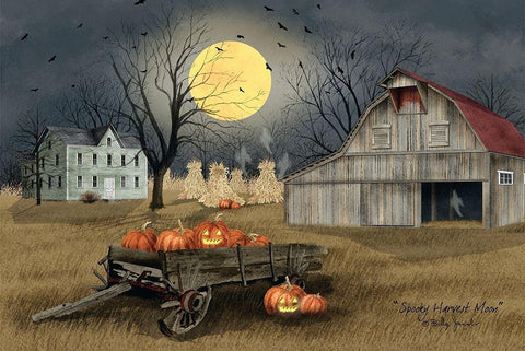 Spooky Harvest Moon     Black Ornate Wood Framed Art Print with Double Matting by Jacobs, Billy