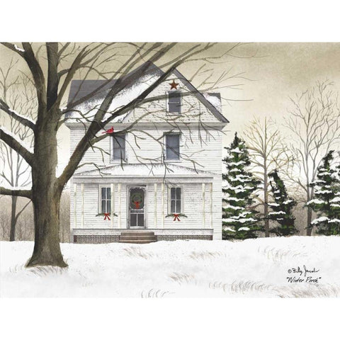 Winter Porch Black Modern Wood Framed Art Print with Double Matting by Jacobs, Billy