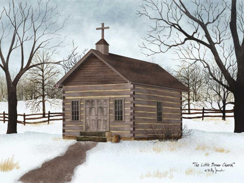 Little Brown Church White Modern Wood Framed Art Print with Double Matting by Jacobs, Billy