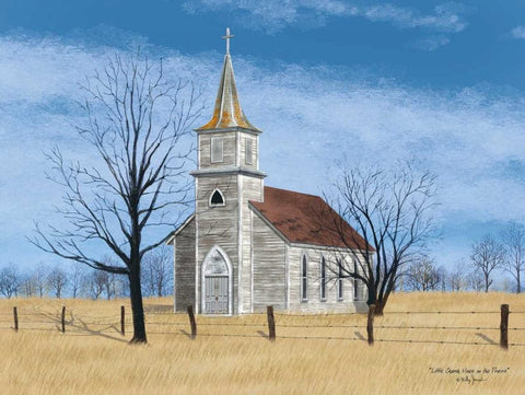 Little Church on the Prairie Black Ornate Wood Framed Art Print with Double Matting by Jacobs, Billy