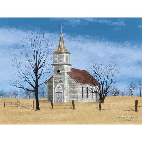 Little Church on the Prairie Gold Ornate Wood Framed Art Print with Double Matting by Jacobs, Billy