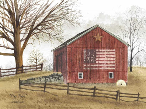 Flag Barn White Modern Wood Framed Art Print with Double Matting by Jacobs, Billy