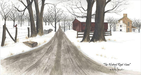 The Wintery Road Home Black Ornate Wood Framed Art Print with Double Matting by Jacobs, Billy