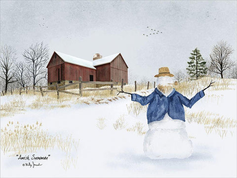 Amish Snowman Black Ornate Wood Framed Art Print with Double Matting by Jacobs, Billy