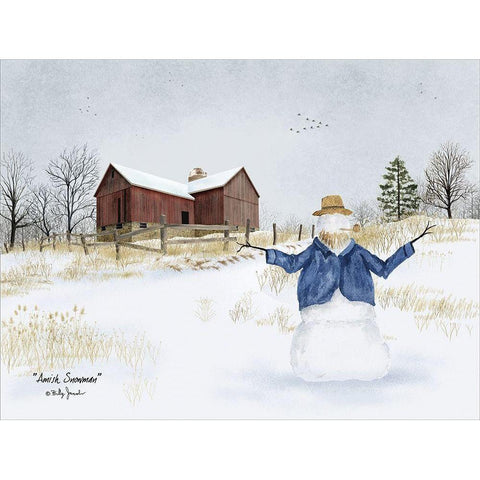 Amish Snowman Black Modern Wood Framed Art Print with Double Matting by Jacobs, Billy