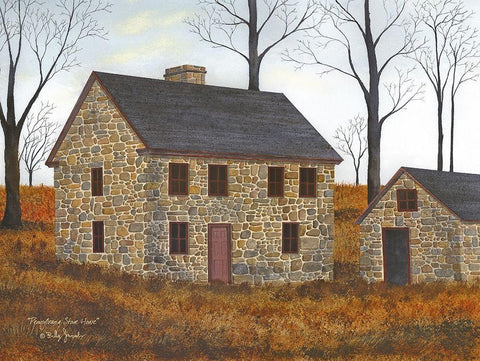 Pennsylvania Stone House White Modern Wood Framed Art Print with Double Matting by Jacobs, Billy