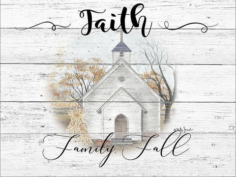 Faith-Family-Fall White Modern Wood Framed Art Print with Double Matting by Jacobs, Billy