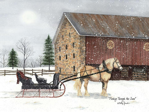 Dashing Through the Snow Black Ornate Wood Framed Art Print with Double Matting by Jacobs, Billy