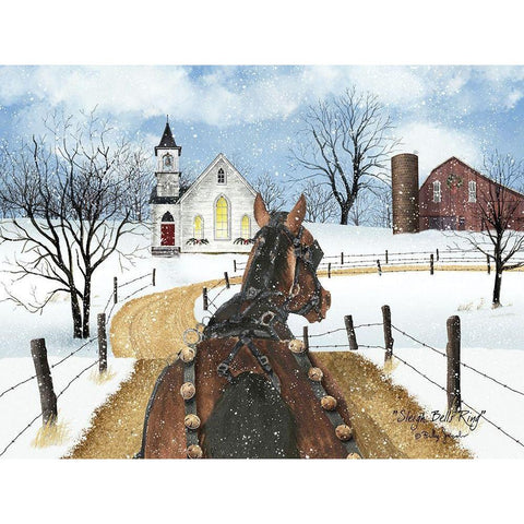 Sleigh Bells Ring Black Modern Wood Framed Art Print with Double Matting by Jacobs, Billy