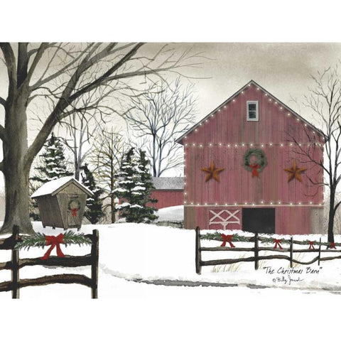 Christmas Barn Black Modern Wood Framed Art Print with Double Matting by Jacobs, Billy