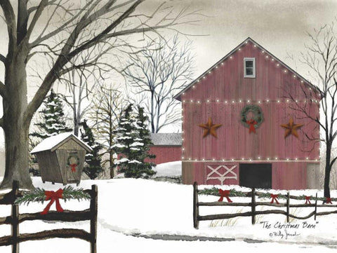 Christmas Barn White Modern Wood Framed Art Print with Double Matting by Jacobs, Billy