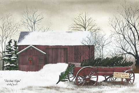 Christmas Wagon        White Modern Wood Framed Art Print with Double Matting by Jacobs, Billy