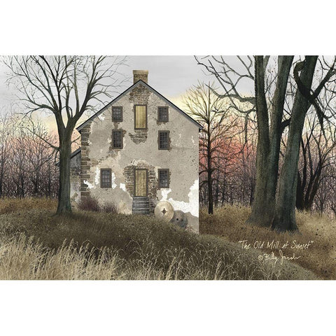 Old Mill at Sunset White Modern Wood Framed Art Print by Jacobs, Billy