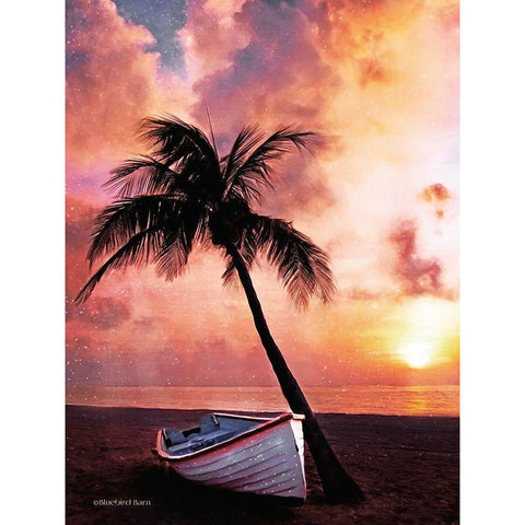 Palm Tree Sunset Black Modern Wood Framed Art Print with Double Matting by Bluebird Barn