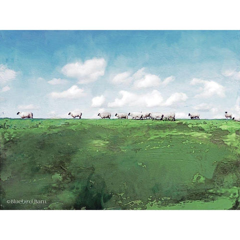 Distant Hillside Sheep by Day     Black Modern Wood Framed Art Print with Double Matting by Bluebird Barn