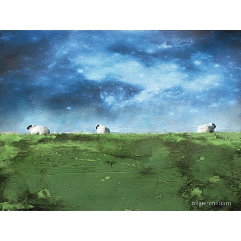 Distant Hillside Sheep by Night   White Modern Wood Framed Art Print by Bluebird Barn