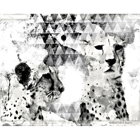 Modern Black And White Cheetahs Gold Ornate Wood Framed Art Print with Double Matting by Bluebird Barn