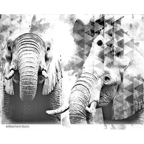 Modern Black And White Elephants Gold Ornate Wood Framed Art Print with Double Matting by Bluebird Barn