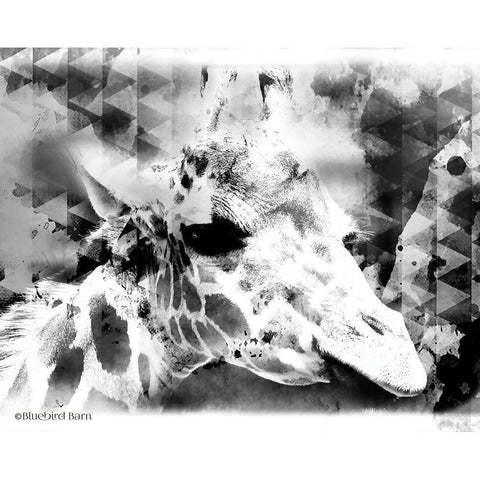 Modern Black And White Giraffe Black Modern Wood Framed Art Print with Double Matting by Bluebird Barn