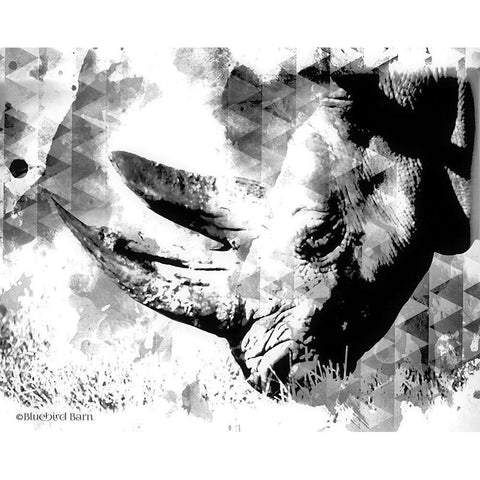 Modern Black And White Rhino White Modern Wood Framed Art Print by Bluebird Barn