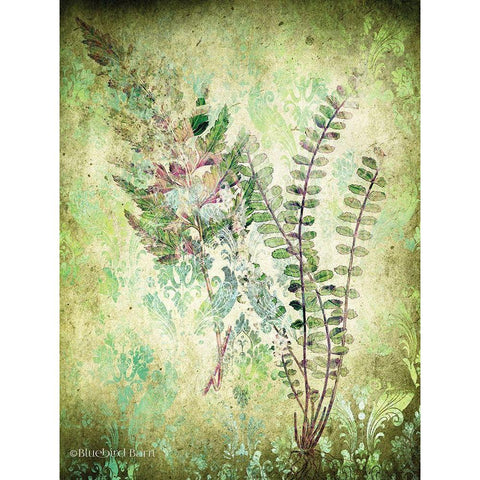 Organic Greenery in Damask I   Black Modern Wood Framed Art Print with Double Matting by Bluebird Barn