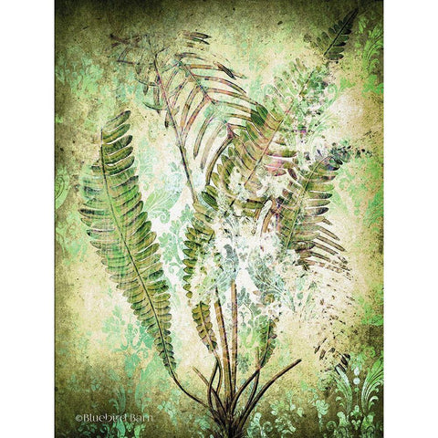 Organic Greenery in Damask II   Black Modern Wood Framed Art Print with Double Matting by Bluebird Barn